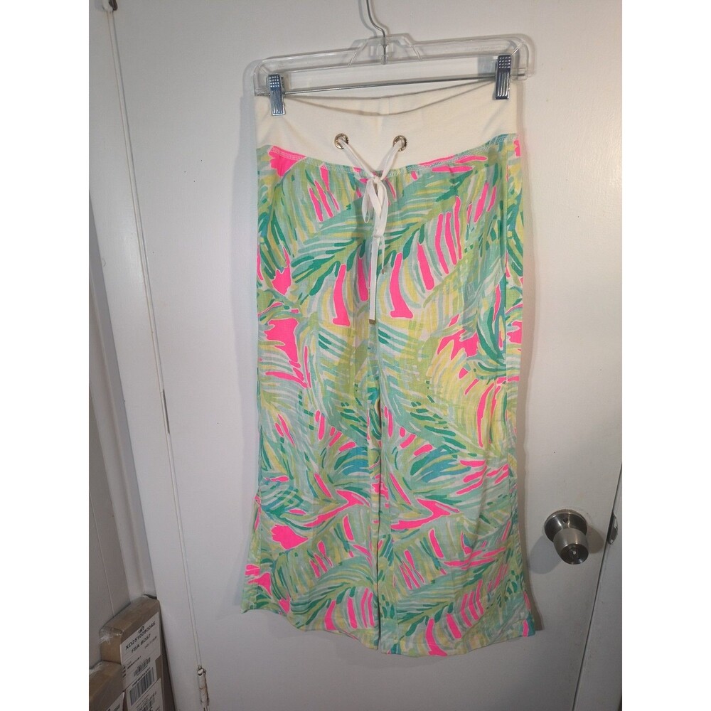 Lilly Pulitzer The Beach Pant Womens XS Neon Pink Green Palm Wide Leg Resort...